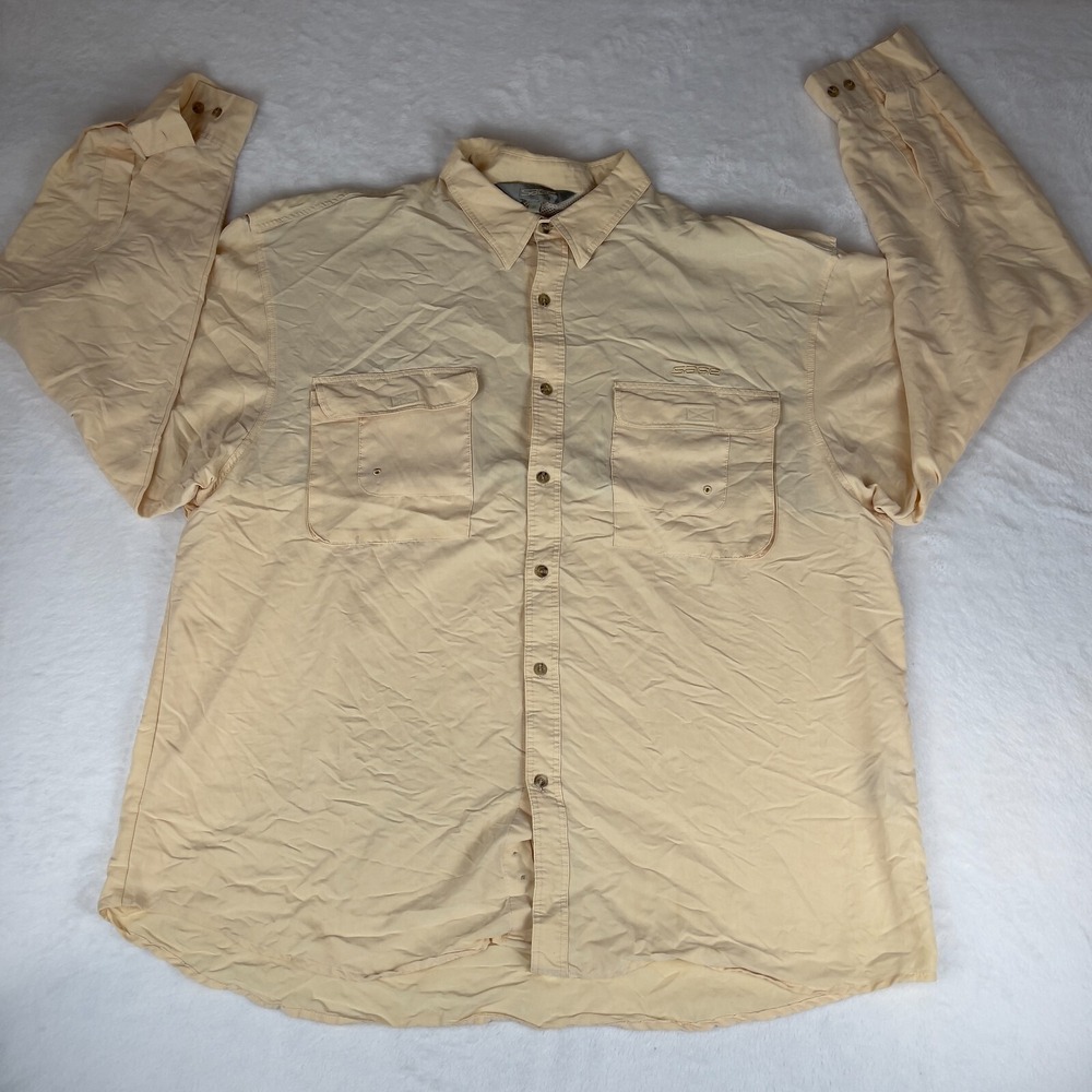 SAGE Fishing Shirt Mens XL Beige Mesh Lined Flap Pocket‎ Long Sleeve Button Up